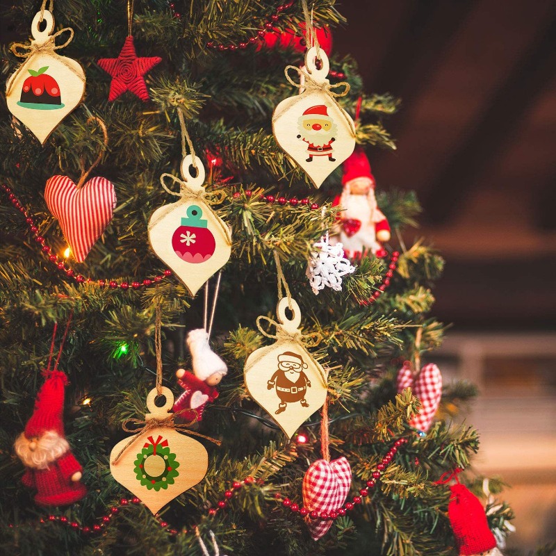 10PCS Christmas Wooden Hanging - Oud Wood Chip recension och pris