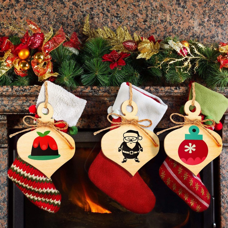 10PCS Christmas Wooden Hanging - Oud Wood Chip recension och pris
