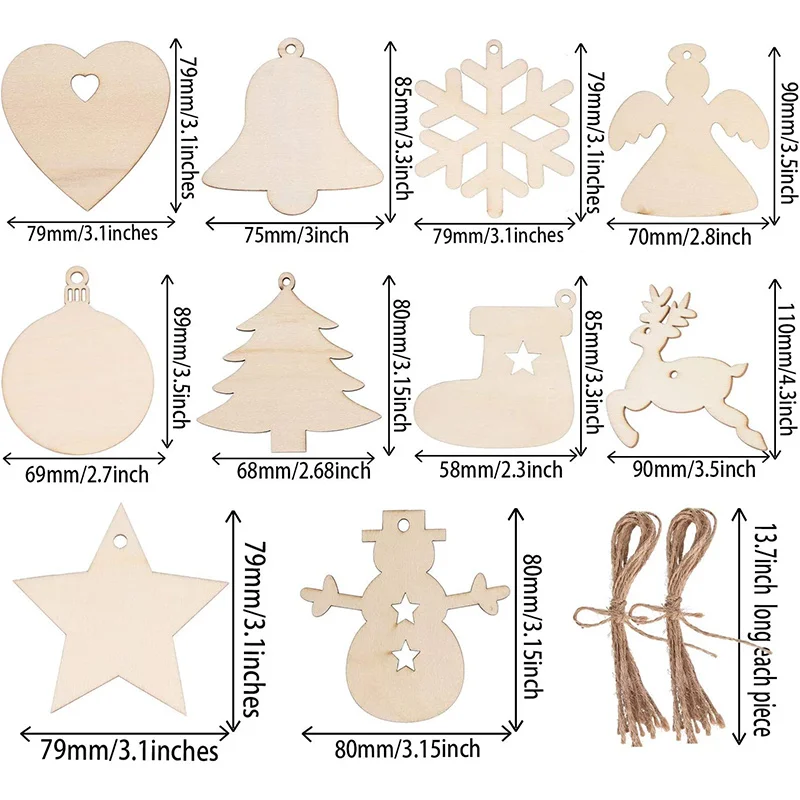 10Pcs Unfinished Christmas Woo - Oud Wood Chip recension och pris